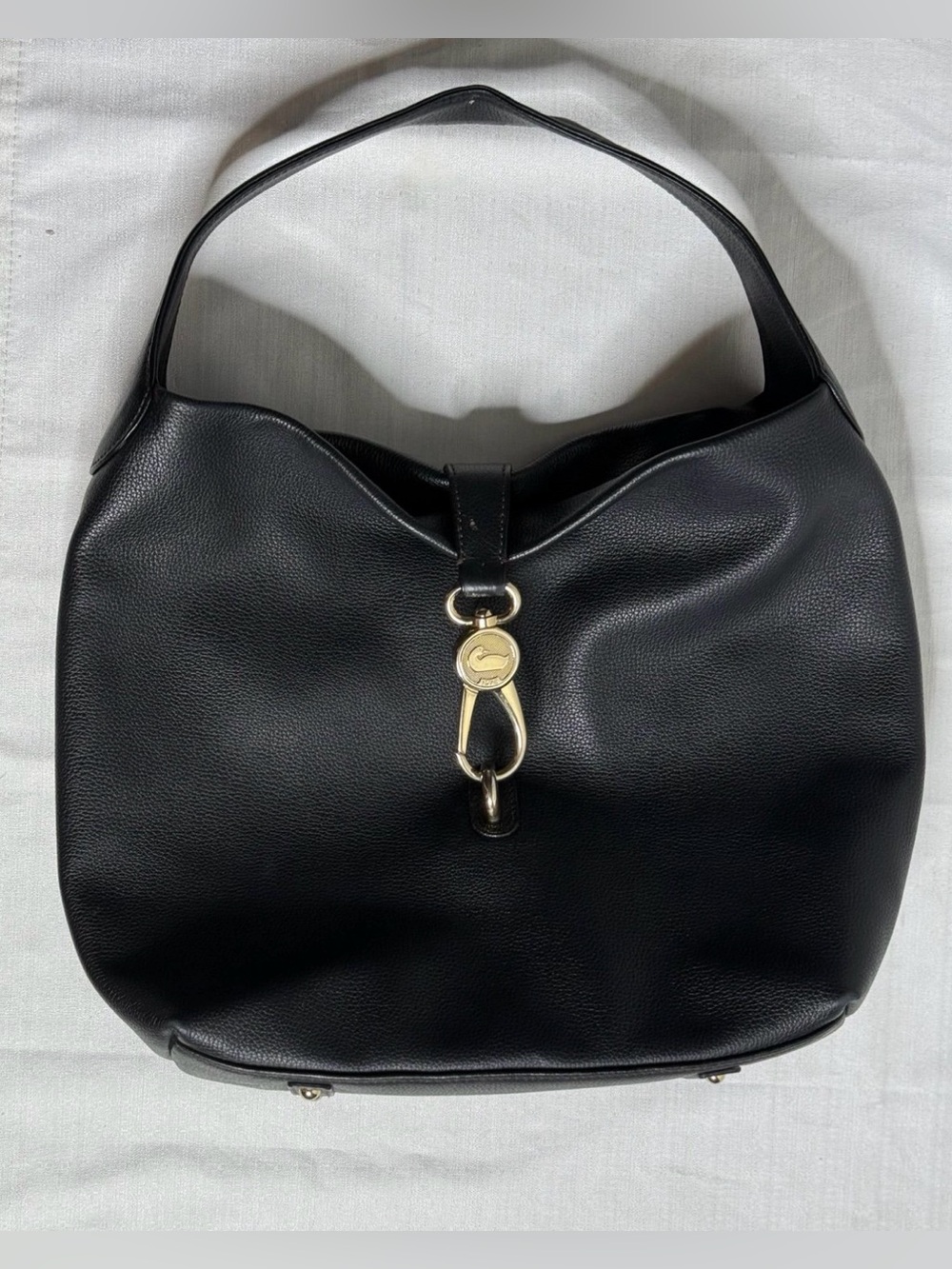 Vintage Dooney & Bourke Lucca Leather Logo Lock Hobo Black Pebbled